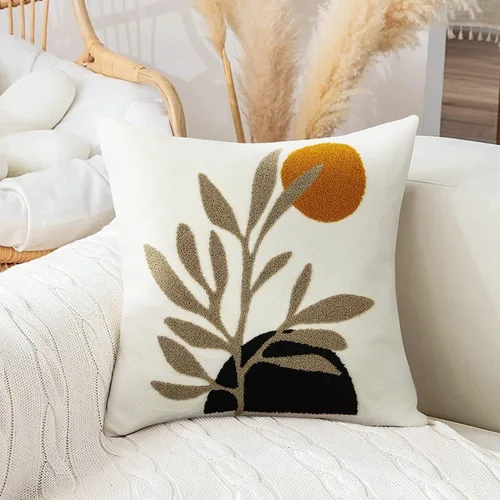 Vista 2 de Merrycolor Fundas de almohada bohemias de 20 x 20 pulgadas, copetudas, modernas de mediados de siglo, fundas de almohada abstractas de hojas Boho-a2