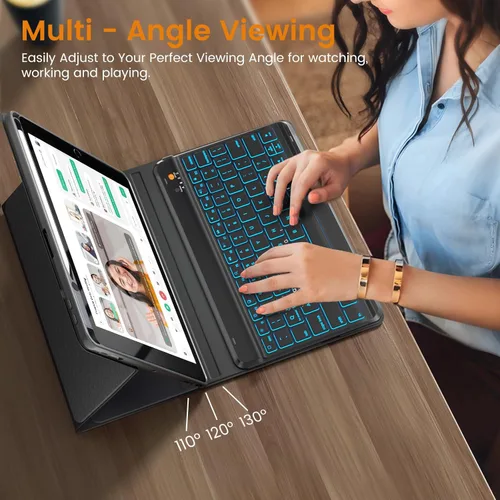 Vista 6 de OYEEICE Funda para iPad de 9ª generación con teclado de 10.2 pulgadas 2021, teclado BT desmontable con magnético, funda para iPad Air de 3ª
