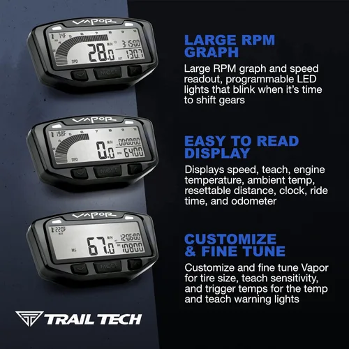 Vista 3 de Trail Tech 752-115 Kit de medidor de tacómetro digital de vapor, 1984-2015 Honda Yamaha TRX TW Raptor Wolverine