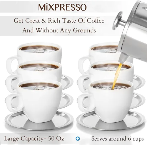 Vista 39 de Mixpresso Cafetera de Prensa Francesa de Acero Inoxidable Negro 26 Oz 770 ml, Prensa Francesa de Acero Inoxidable con Aislamiento de Doble Pared