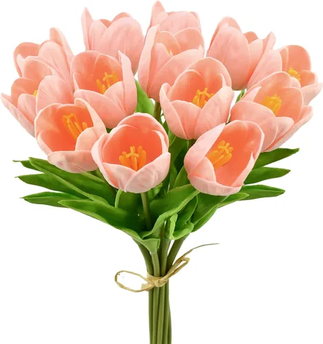 Vista 60 de Mandy's - 20 flores blancas artificiales de seda de tulipán artificial de 13.5 pulgadas para Año Nuevo, primavera, Día de la Madre, Pascua, Día