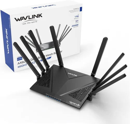 WAVLINK AX6000 Router WiFi 6 de doble banda, enrutador Gigabit de alta velocidad para Internet inalámbrico, 8 antenas de alta ganancia, puerto