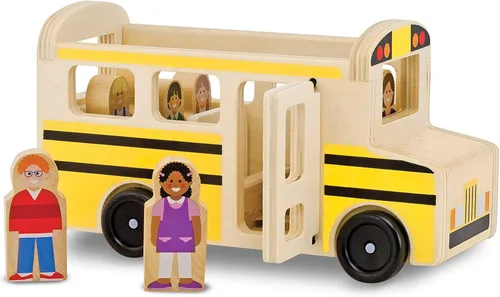 Vista 4 de Melissa & Doug Juego de madera para autobús escolar con 7 figuras de juego