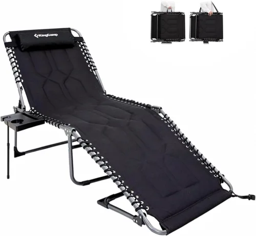 Vista 16 de KingCamp Sillas de descanso Chase acolchadas de gran tamaño, silla de bronceado plegable extra ancha, ajustable, 5 posiciones, 400 libras, tumbona