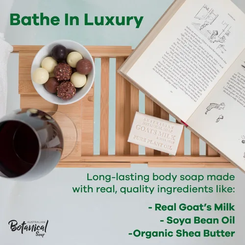 Vista 2 de Australian Botanical Soap 6.5 OZ Paquete de 4, Barras de Jabón de Leche de Cabra con Aceite de Soja, Enriquecidas con Manteca de Karité Orgánica