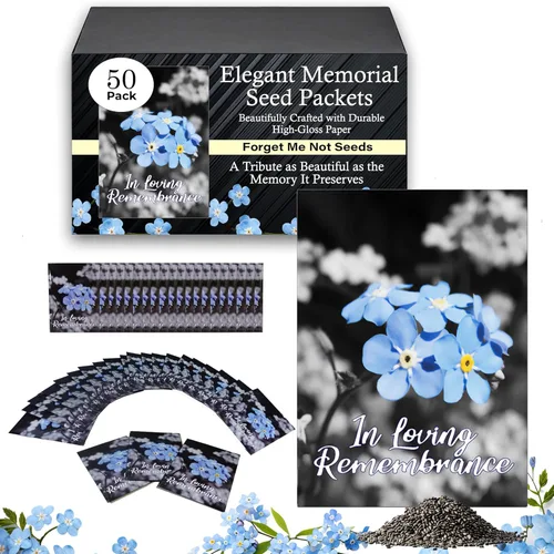 Vista 8 de 20 paquetes premium de semillas de nomeolvides prellenados como obsequios para funerales, decoraciones funerarias, decoraciones de celebración