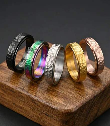 Vista 7 de King Ring 6mm Hammered Spinner Ring – Fidget Ring for Men & Women – Designed in USA