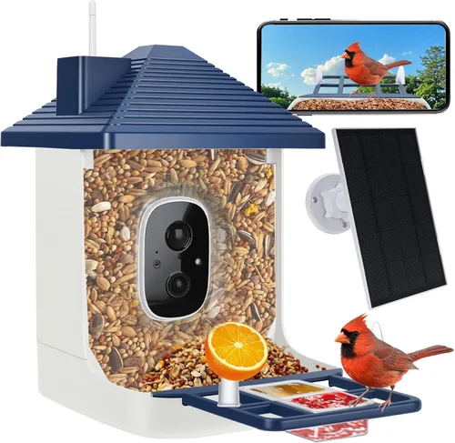 Vista 9 de Comedero inteligente para pájaros con cámara, identificación de especies con inteligencia artificial, casa de pájaros con energía solar, alertas