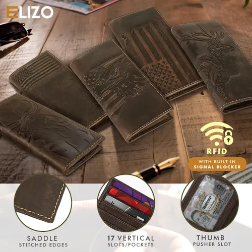 Vista 3 de ELIZO Long Wallets for Men REAL Leather Rodeo Wallet Thin Wallet Slim Wallet RFID Blocking Credit Card Holder Wallet - Whiskey