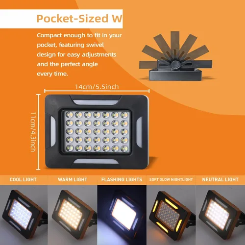 Vista 8 de Luces LED solares portátiles para acampar con regulador magnético, linterna solar recargable de 2000 lm con soporte, IP67 a prueba de agua, 5 modos