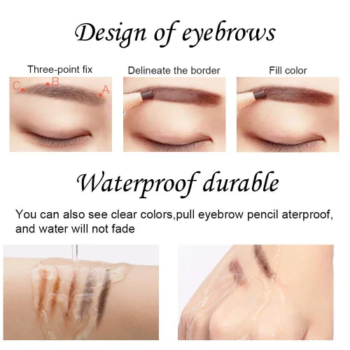 Vista 5 de Lápiz de cejas impermeable de larga duración con cordón de tracción, perfecto para marcar, rellenar y delinear, maquillaje de tatuaje para Negro