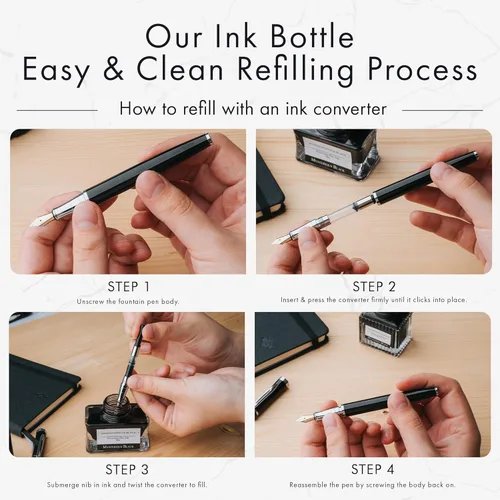 Vista 9 de Wordsworth and Black Botella de Tinta para Pluma Estilográfica (50 ml) Edición Premium de Lujo, [Negro Misterioso] Tinta Embotellada para Plumas