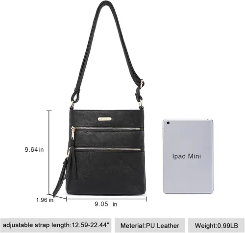 Vista 3 de CLUCI - Bolsos de hombro cruzados para mujer, correa ajustable, con bolsillo de cremallera, tamaño mediano, de cuero suave