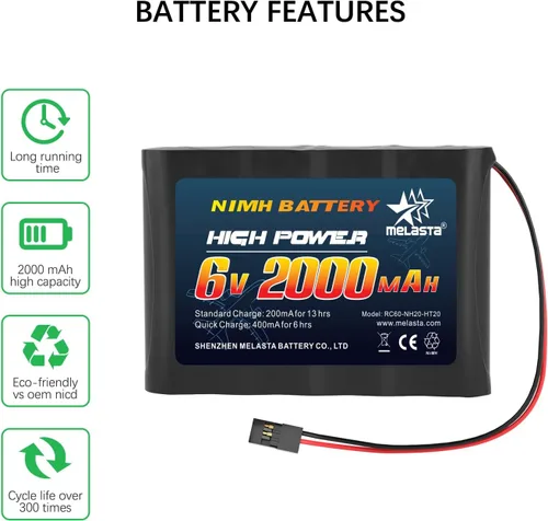 Vista 5 de melasta Batería receptora RC 6V 2000mAh recargable NiMH Receptor RX Paquete de baterías compatibles con Futaba RC Airplane Servo Controller Hitec