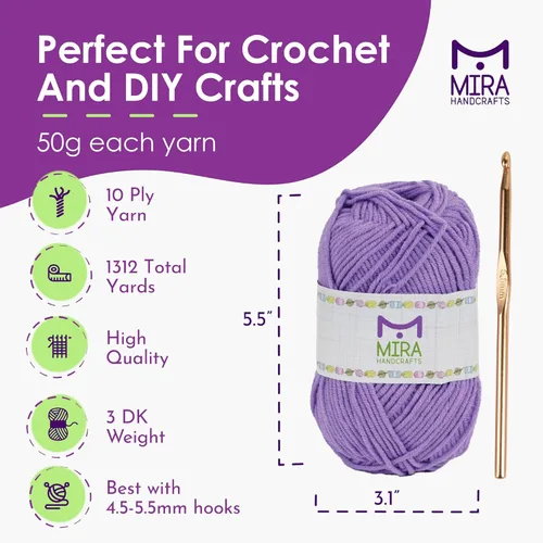 Vista 5 de Mira Handcrafts - Kit de 12 madejas de hilo acrílico para principiantes, varios colores, 1.76 oz (50 g) cada madeja y 7 libros electrónicos