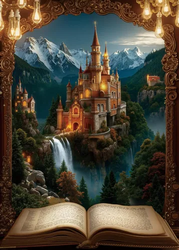 Magic Books - Rompecabezas de paisaje de castillo para adultos, 1000 piezas, fantasía de naturaleza, vintage, biblioteca, biblioteca, arte,