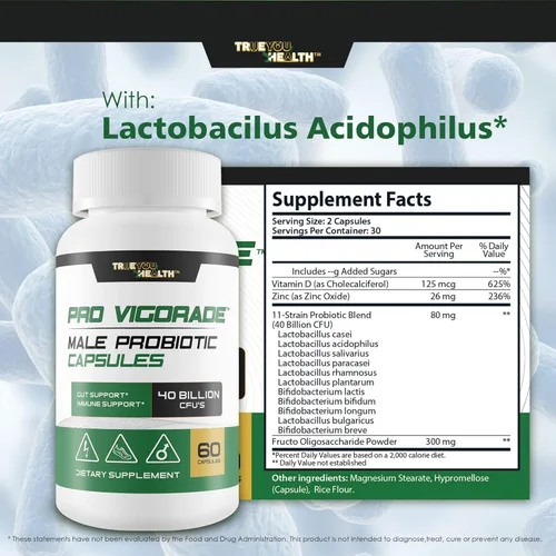 Vista 5 de Probiotic Vigorade - Cápsulas probióticas masculinas Pro Vigorade - Fórmula probiótica de apoyo a la salud masculina - Apoyo intestinal - Apoyo