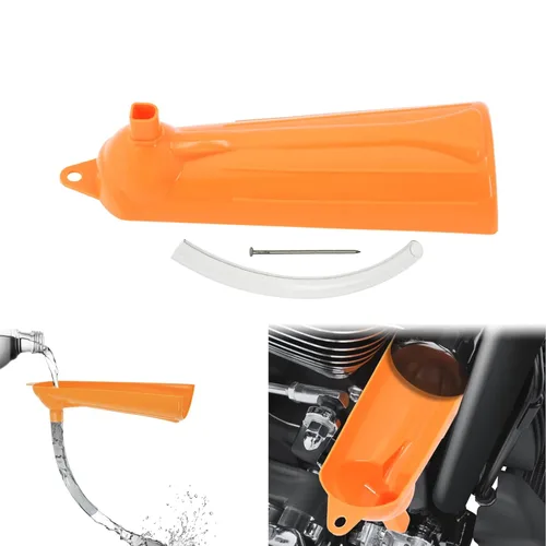 Vista 4 de HDBUBALUS Juego de embudo de llenado de cárter para llenado de aceite y tapones de drenaje primarios compatibles con Harley Orange