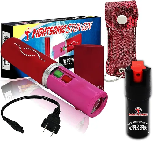 Vista 7 de Kit de defensa personal para mujer con spray de pimienta y pistola aturdidora de lápiz labial con linterna, 25 ráfagas, carga dolorosa de 1.6 µC
