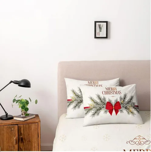 Vista 3 de Juego de funda de edredón de Navidad 3D, fundas de edredón y fundas de almohada con patrón de lazo rojo, juegos de ropa de cama de color pulido