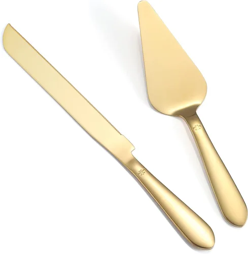 Vista 15 de Juego de cuchillo y servidor para pastel de boda, cortador integral de pastel más largo de acero inoxidable y espátula de pastel más ancha, elegante