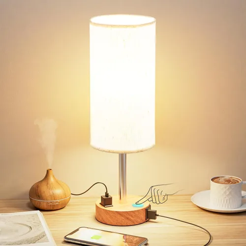 Vista 28 de Fenmzee - Lámpara rosa para mesita de noche de dormitorio - Lámpara de mesa táctil regulable de 3 vías con puertos de carga USB tipo C, lámpara