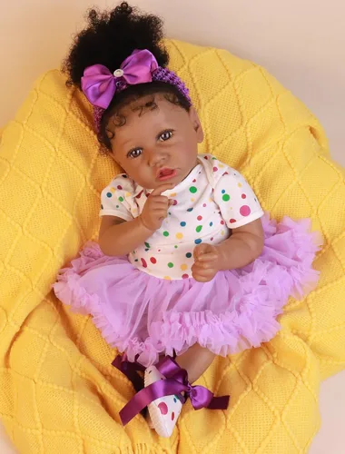 Vista 3 de HOOMAI - Muñeca imitación de bebé real, con cuerpo suave de 22.8 pulgadas, muñeca realista de niña afroamericana