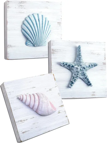 Vista 10 de TideAndTales - Decoración de playa de conchas marinas (juego de 4) conchas 3D texturizadas y decoraciones de estrellas de mar para el hogar o casa