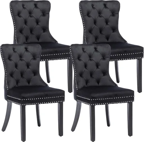 Vista 16 de KCC Juego de 6 sillas de comedor de terciopelo, silla de comedor tapizada de alta gama con respaldo acolchado, anillo de tracción de cabeza de Beige