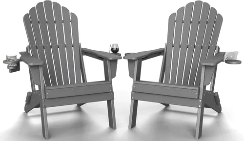 Vista 10 de Plawdlik Silla Adirondack plegable de gran tamaño mejorada 2026, silla para hoguera resistente de 380 libras con respaldo extra alto de 37.8