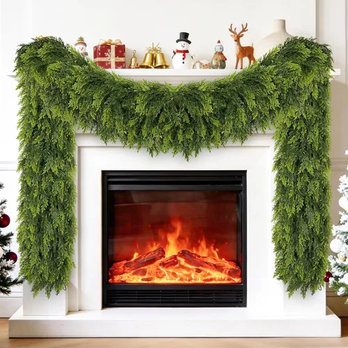 Guirnalda de Cedro de Navidad Realista para Repisa de Chimenea, Guirnalda de Ciprés Verdor de Tacto Real Engrosada de 6 Pies, Guirnaldas de Pino