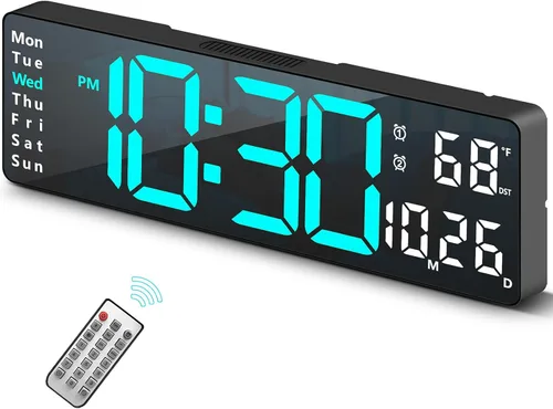 Vista 14 de Reloj de pared digital con pantalla grande, 16.2 pulgadas, reloj digital LED con control remoto para decoración de sala de estar, atenuador Naranja