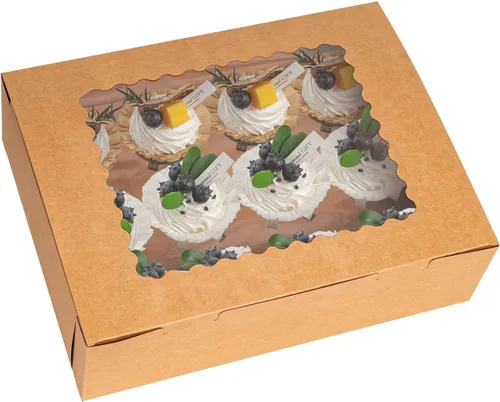 Vista 6 de Rarapop Paquete de 25 cajas para cupcakes con capacidad para 12 cupcakes estándar, soportes para cupcakes de grado alimenticio, cajas de panadería