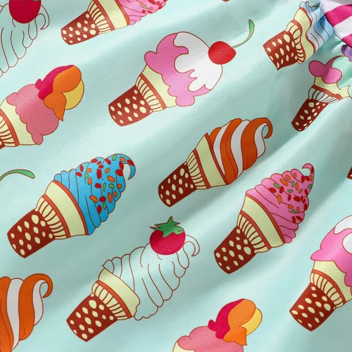 Vista 5 de Falda de verano para niñas pequeñas, con estampado de heladodinosaurio, sin mangas, correa sin espalda, vestido de 1 a 6 años