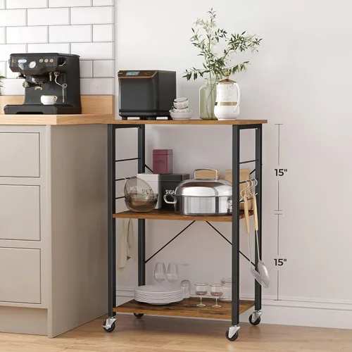 Vista 3 de VASAGLE Estante de cocina con ruedas, carrito de servicio de 23.6 pulgadas con 3 estantes, carrito de cocina, estante de microondas, para mini
