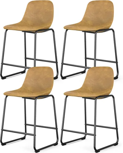 Vista 14 de Rfiver Taburetes de bar de cuero sintético PU Set de 2, Taburetes de pub industriales con respaldo y reposapiés, Sillas de bar modernas sin brazos