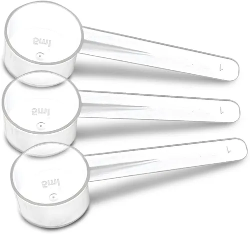 Vista 9 de Juego de 20 cucharas medidoras con mango corto, 1 cucharadita (0.2 fl oz), cucharas de plástico transparente para creatina, café, granos, especias