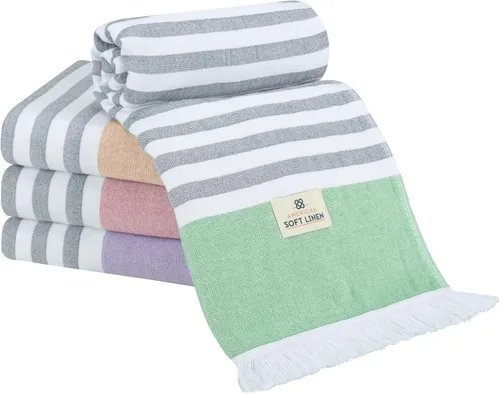 Vista 23 de American Soft Linen Peshtemal - Toallas de playa 100 % algodón, ligeras, sin arena, de secado rápido, para piscina de playa, 35 x 60 pulgadas, azul