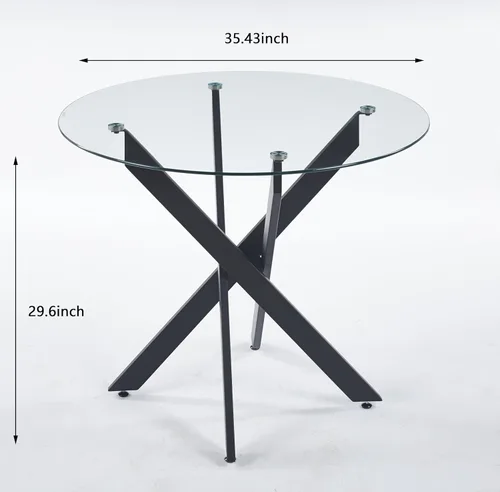 Vista 11 de Mesa de comedor redonda de 36 pulgadas para 4, mesa de comedor de vidrio templado de 0.39 pulgadas, mesa de comedor pequeña con base de acero