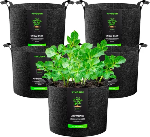 Vista 28 de VIVOSUN - Paquete de 5, 1 galón, bolsas para cultivar de tela no tejida gruesa resistente con asas