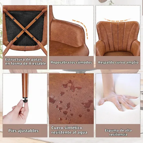 Vista 6 de Yaheetech Silla de Brazos de Piel Sintética PU, Silla Decorativa Moderna con Patas Metálicas, Cómoda Silla Barril Tapizada para Sala de Estar Marrón