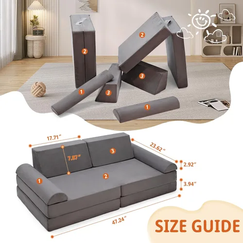 Vista 3 de 8 piezas Sofá Modular para Niños, Sofá de Juego para Niños Pequeños para Sala de Juegos Dormitorio, Sofá Convertible de Espuma y Piso para Niños