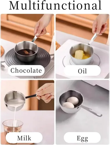 Vista 6 de Calentador de mantequilla de acero inoxidable, mini olla para derretir mantequilla con doble boquilla de vertido, cacerola pequeña para leche