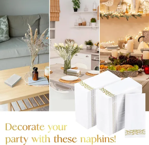 Vista 7 de Vplus Paquete de 200 servilletas de papel para invitados, toallas desechables de calidad premium de 3 capas, servilletas de cena desechables suaves