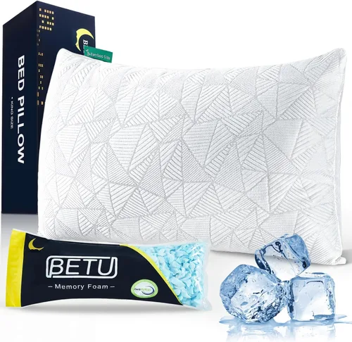 Vista 10 de BETU Almohada refrescante estándar, almohada de espuma viscoelástica triturada fresca para durmientes calientes, almohadas ajustables firmes