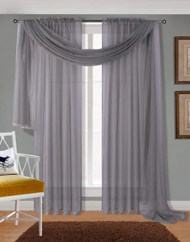 Vista 12 de Juego de cortinas de gasa transparente, 3 piezas, incluye 2 paneles y 1 bufanda Azul real