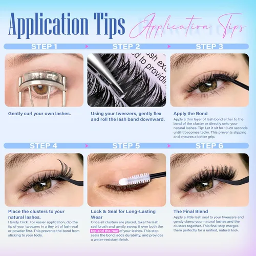 Vista 15 de Kit de extensión de pestañas Pawotence DIY 280 piezas, racimos de pestañas, kit de extensión de pestañas, 9-16mm, 30D, 40D, pestañas individuales