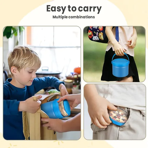 Vista 3 de Termo aislado 2 en 1 para alimentos calientes con caja de aperitivos Tritan, contenedor de alimentos de 13.5 onzas para niños, contenedor