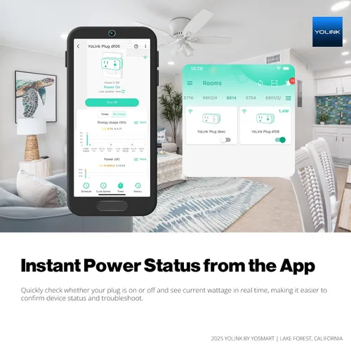 Vista 5 de YoLink Enchufe inteligente de energía 15A - Rango LoRa de 1/4 milla, dispositivos de alta potencia con horario de ciclo, monitoreo de energía