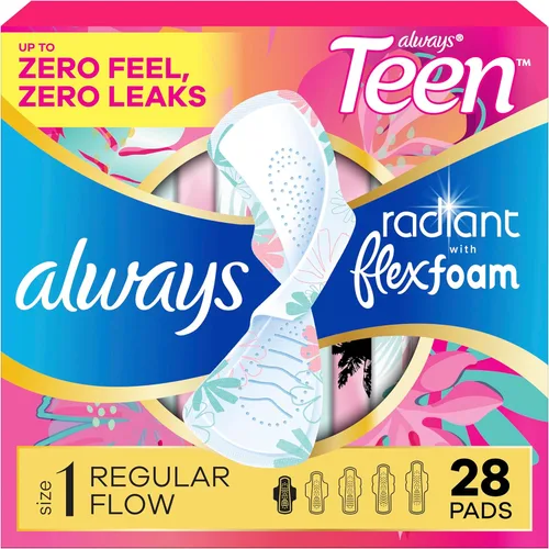 Vista 11 de Always Radiant Teen toallas, talla 1, regular, con alas, sin aroma, 14